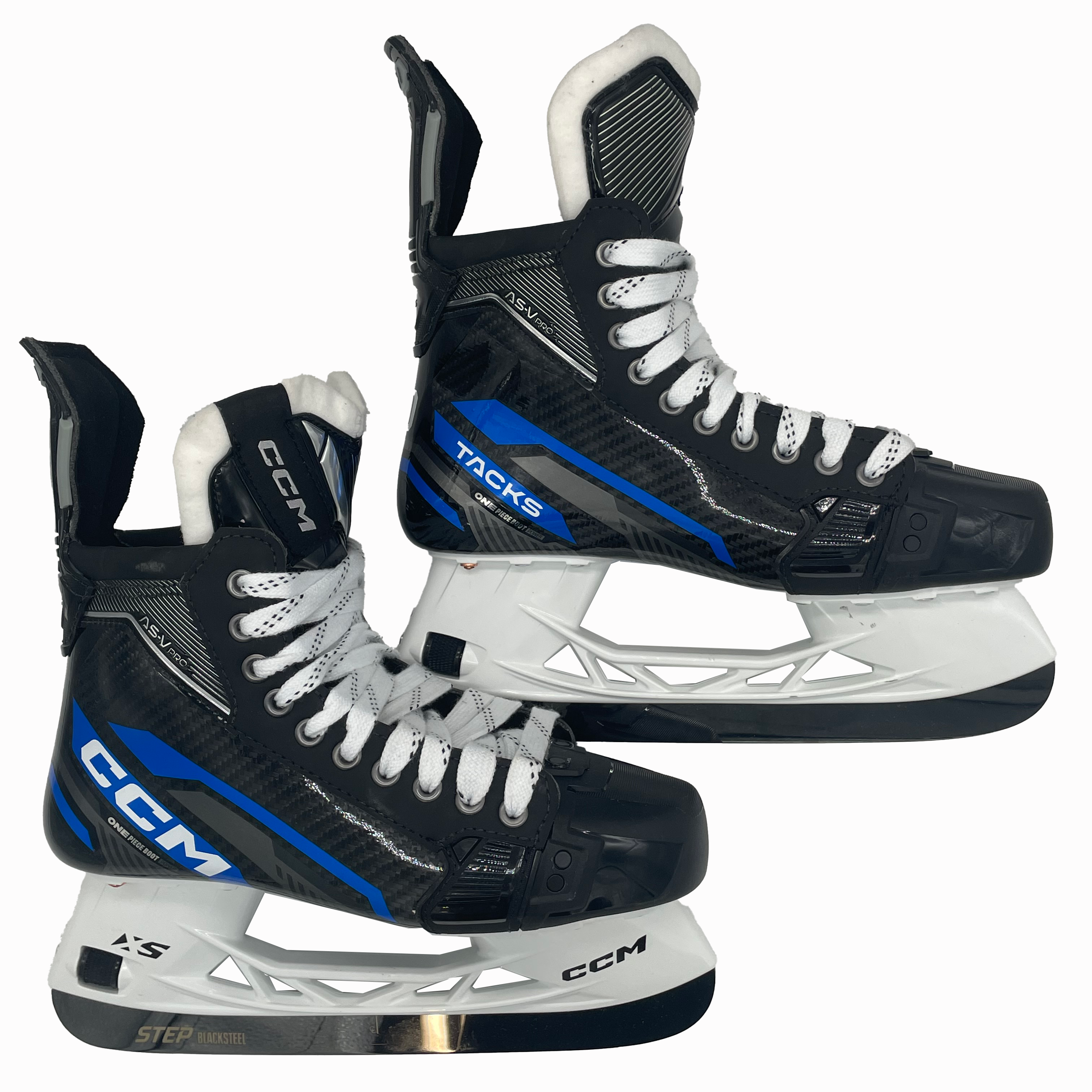 Patins de hockey CCM Tacks AS-V Pro – NCAA Pro Stock – Taille 7,5 (noir/bleu)